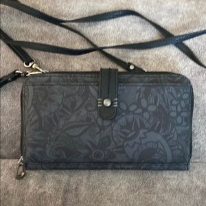 Sakroots Black Crossbody Bag with Embossed Floral Design